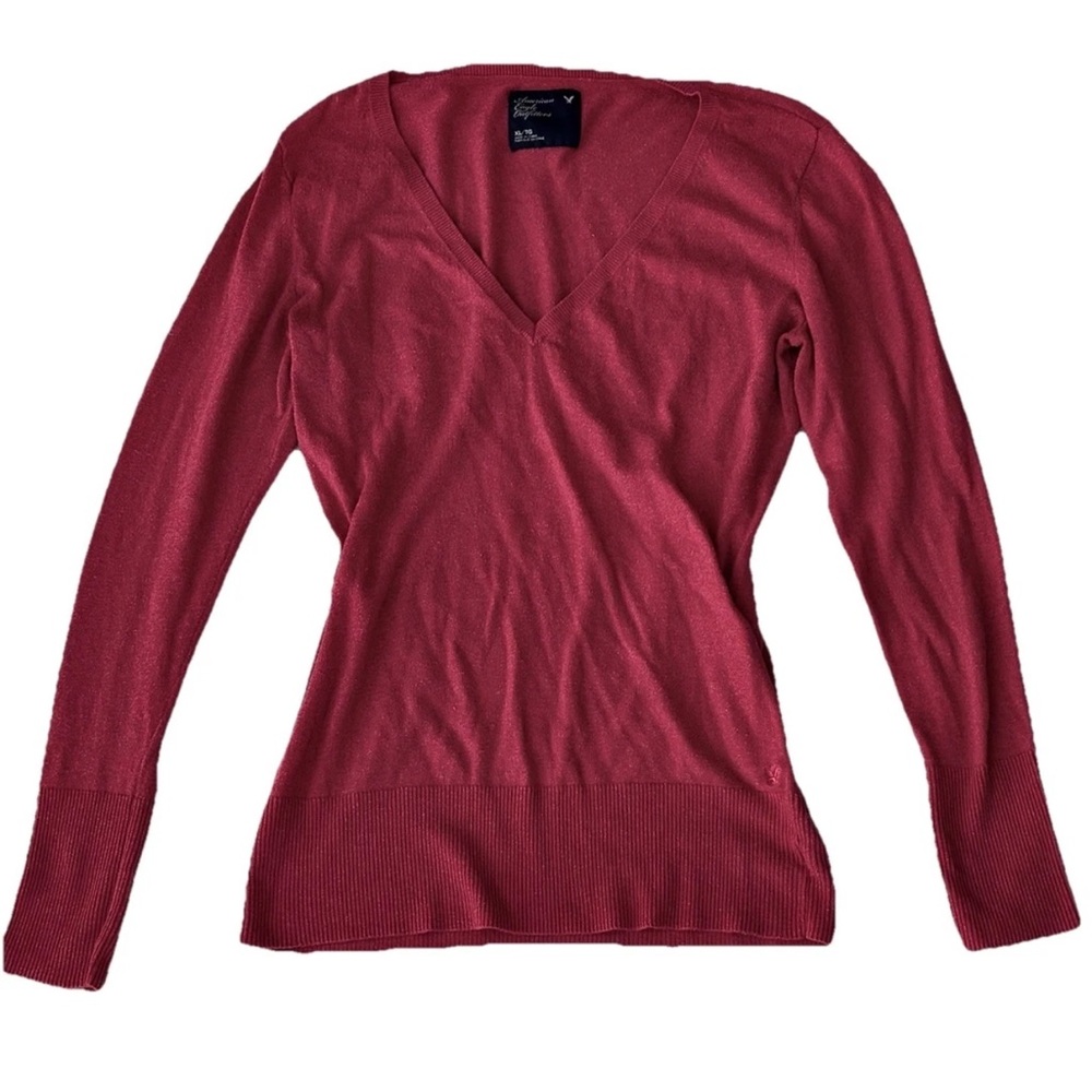 American Eagle Y2K 2009 V Neck Light Weight Knit L/S Coquette Girl Top SZ.M